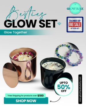 Columbus Day Besties Glow Set – Luxury Candles & Gemstone Accessories | Celebrate Friendship & Positive Energy